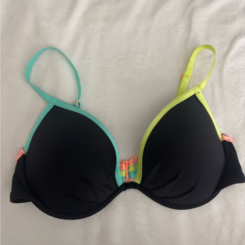 Victoria's Secret Black Bikini Top with Colorful Straps